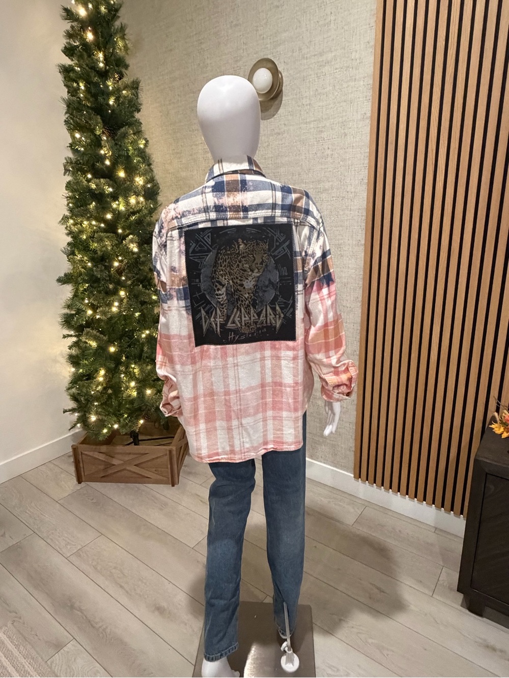 George Plaid Button-Down Shirt with Leopard Back Patch - Pink/Blue/Cream